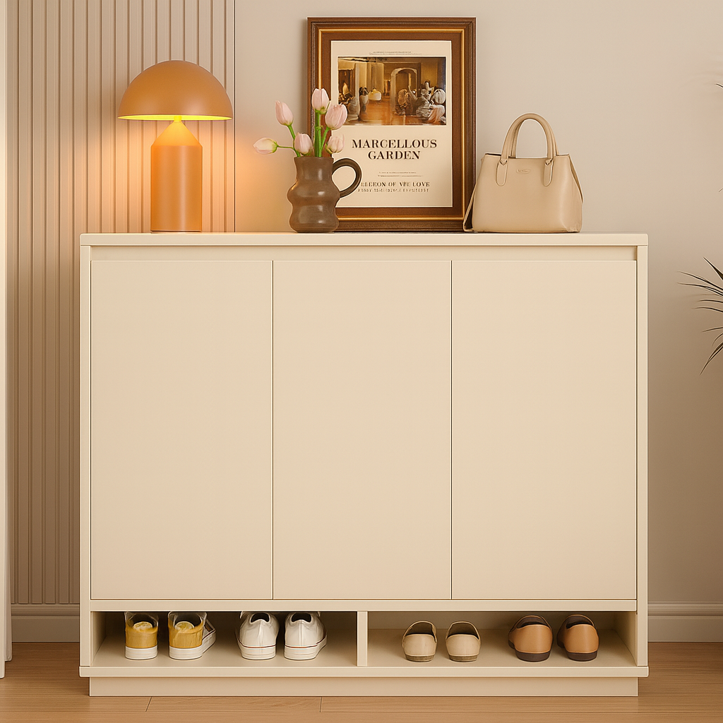 Modern Cream Shoe Rack with Open Bottom Shelf