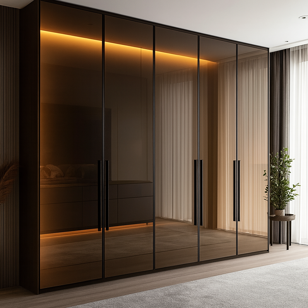 Elegant Mirrored Wardrobe with Warm LED Lighting