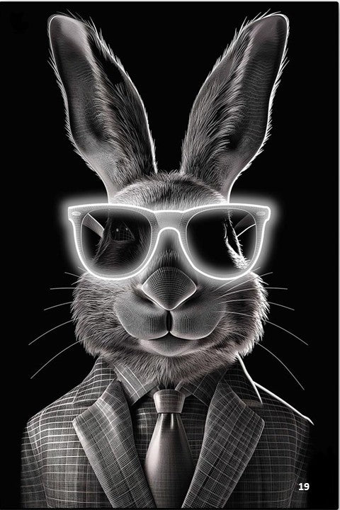 sunglass sophisticate - glowing bunny gentleman led wall frame