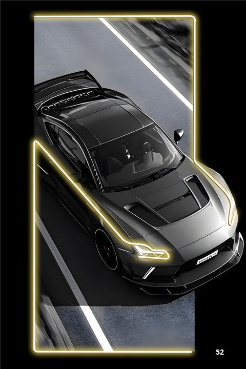 obsidian blaze - glowing hypercar apex led wall frame