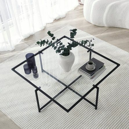 Modern Geometric Glass Center Table – Contemporary Metal Coffee Table