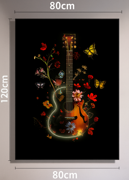 Modern artistic, neon fusion, and musical botanical,music, nature, and illuminated elements