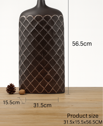 Modern tribal, Rustic, and contemporary artisan-inspired,Flat, Rectangular Form with a Slim Neck vase