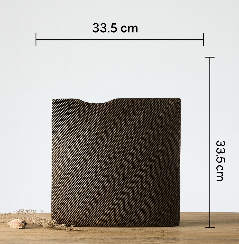 Modern minimalist, sculptural, and organic contemporary aesthetic,Rectangular Form with Soft Curve, Vase