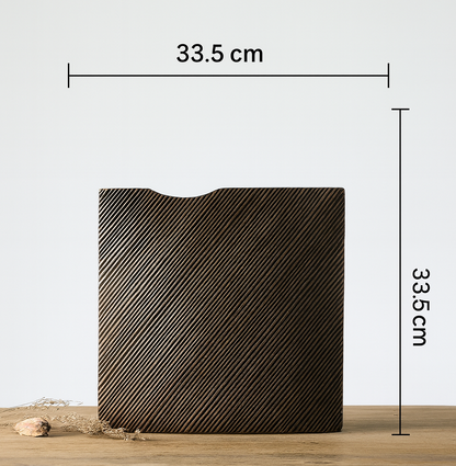 Modern minimalist, sculptural, and organic contemporary aesthetic,Rectangular Form with Soft Curve, Vase