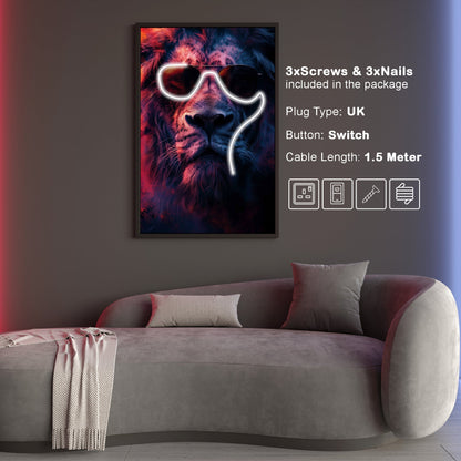 Led Lion wall frame with nature-Inspired abstraction two effects, On/Off. Be used not only for decoration, But also night light – The King of Cool