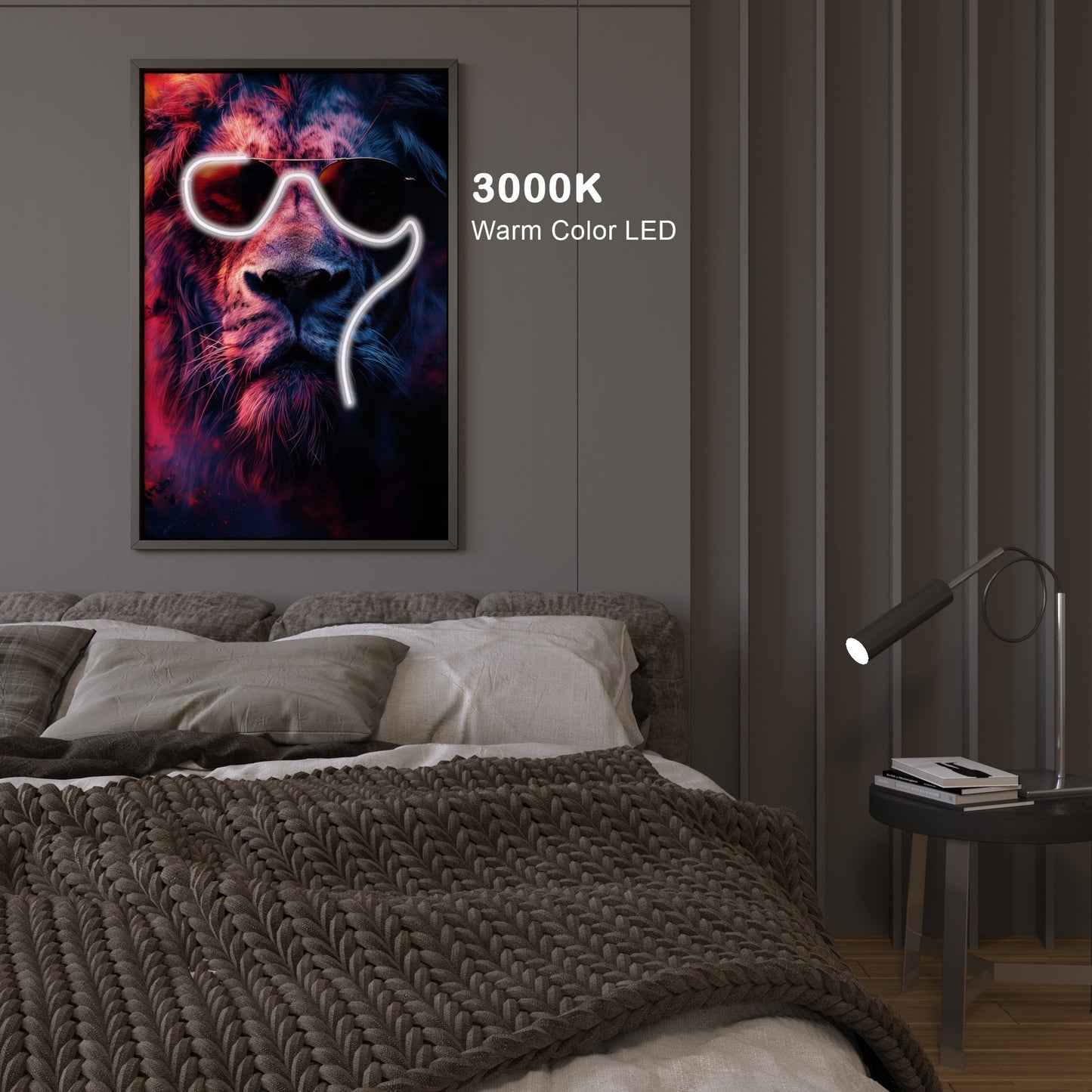 Led Lion wall frame with nature-Inspired abstraction two effects, On/Off. Be used not only for decoration, But also night light – The King of Cool