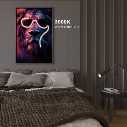 Led Lion wall frame with nature-Inspired abstraction two effects, On/Off. Be used not only for decoration, But also night light – The King of Cool