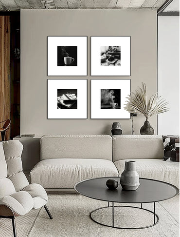 Black and white coffee-themed wall art, black and white coffee-themed wall art