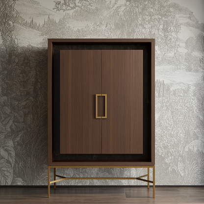 Contemporary Walnut & Glass Bar Cabinet