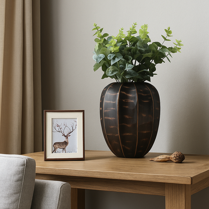 Rustic, tribal-inspired, and contemporary artisan,Organic, Rounded Shape with Vertical Grooves