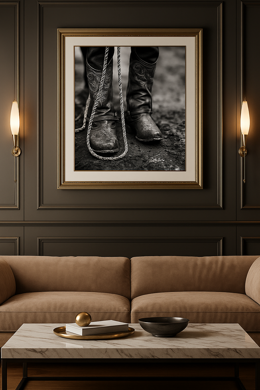Modern Rustic and equestrian-inspired aesthetic, minimalism with heritage craftsmanship, Black & White Photography