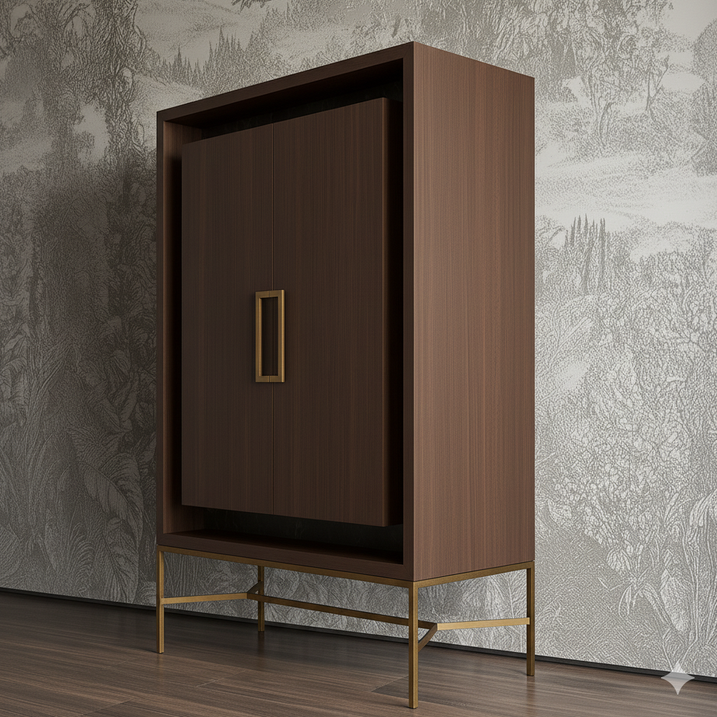 Contemporary Walnut & Glass Bar Cabinet