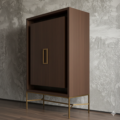 Contemporary Walnut & Glass Bar Cabinet