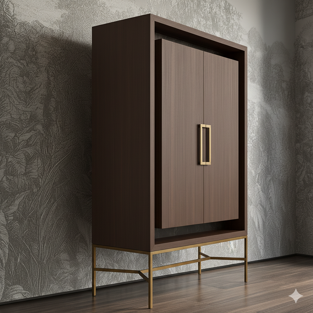 Contemporary Walnut & Glass Bar Cabinet