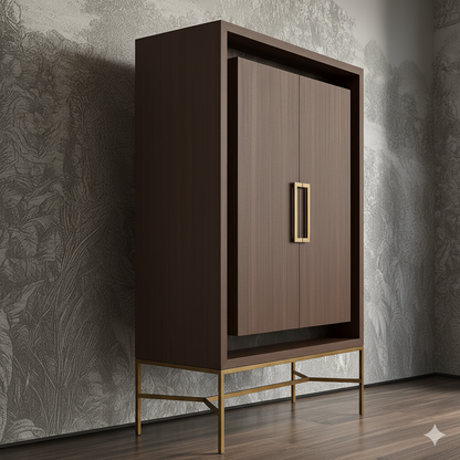 Contemporary Walnut & Glass Bar Cabinet