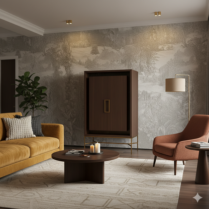 Contemporary Walnut & Glass Bar Cabinet