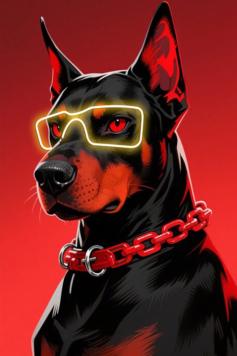 LED Wall Frame (Doberman with Neon Glasses)