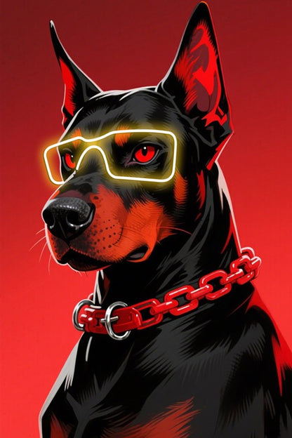 LED Wall Frame (Doberman with Neon Glasses)