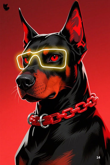 cyber hound - glowing neon dobie boss led wall frame
