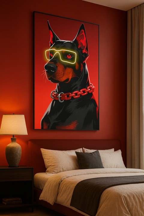 LED Wall Frame (Doberman with Neon Glasses)