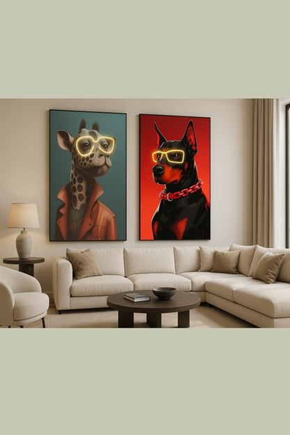 LED Wall Frame (Giraffe with Neon Glasses)