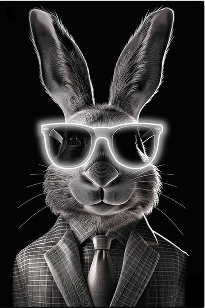 LED Wall Frame (Rabbit in Suit with Neon Glasses)