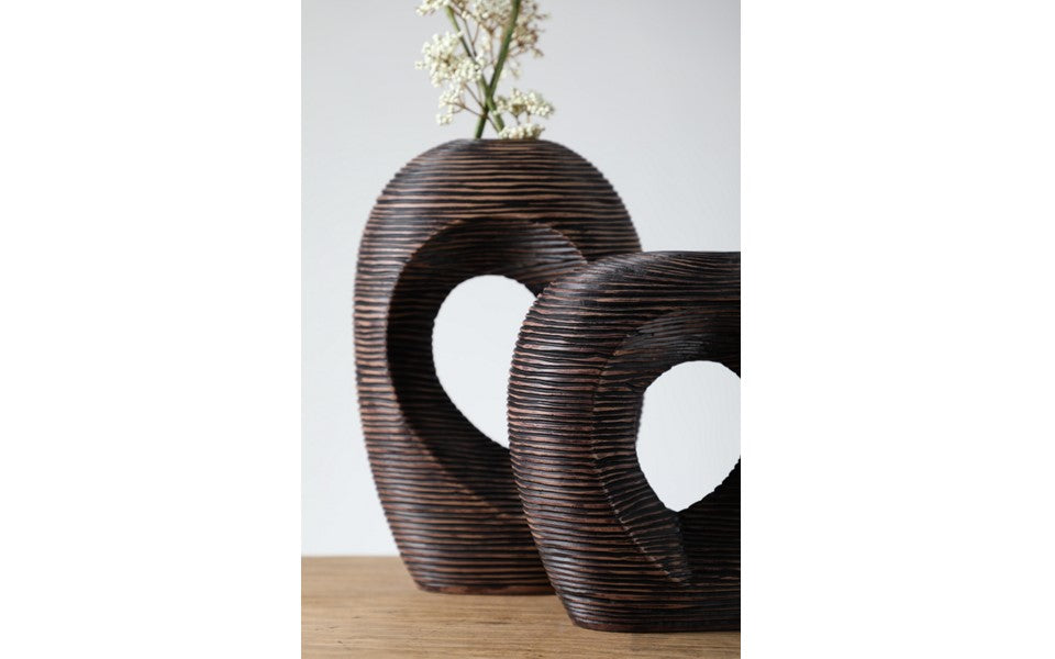 Modern sculptural, organic, and tribal-inspired,Abstract, Open-Circle Form, Vase