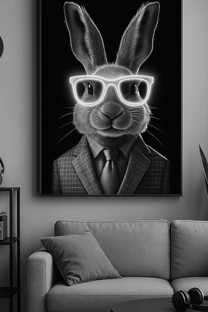 LED Wall Frame (Rabbit in Suit with Neon Glasses)