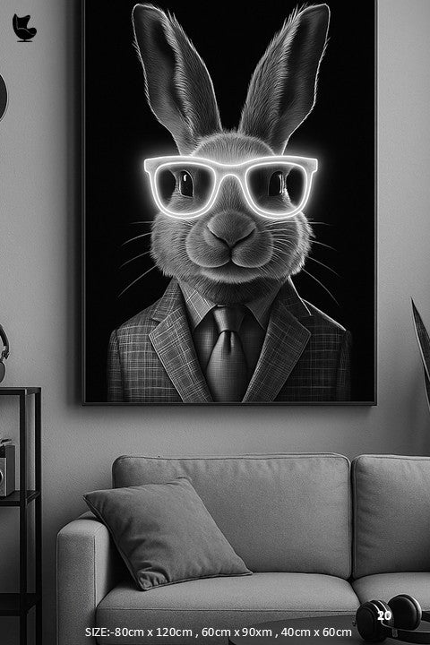 sunglass sophisticate - glowing bunny gentleman led wall frame