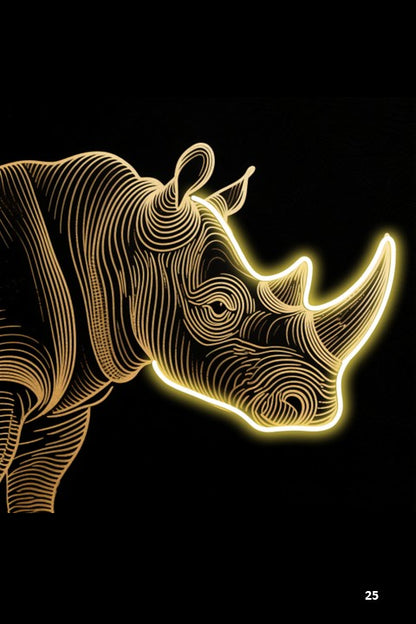 armored luminescence - illuminated rhino majesty led wall frame