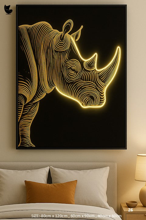 armored luminescence - illuminated rhino majesty led wall frame
