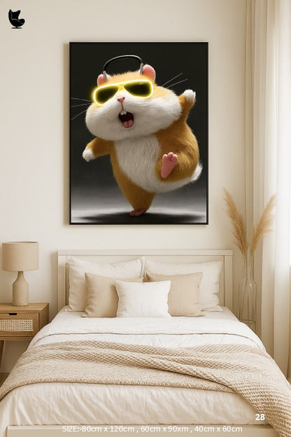 headphone hopper- neon hamster party glow wall frame