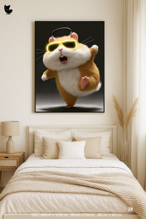 headphone hopper- neon hamster party glow wall frame