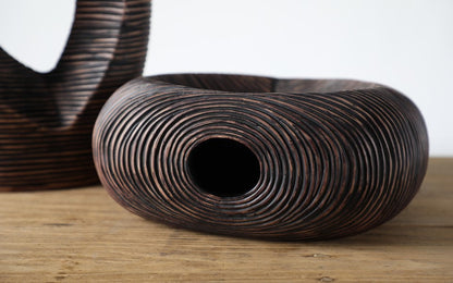 Modern sculptural, organic, and tribal-inspired,Abstract, Open-Circle Form, Vase