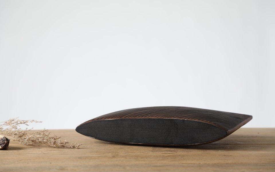 Modern minimalist, sculptural, and organic contemporary aesthetic,Rectangular Form with Soft Curve, Vase