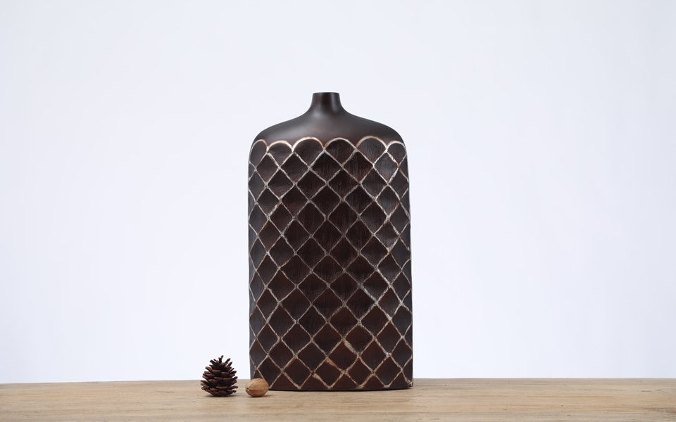 Modern tribal, Rustic, and contemporary artisan-inspired,Flat, Rectangular Form with a Slim Neck vase