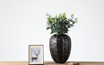 Rustic, tribal-inspired, and contemporary artisan,Organic, Rounded Shape with Vertical Grooves