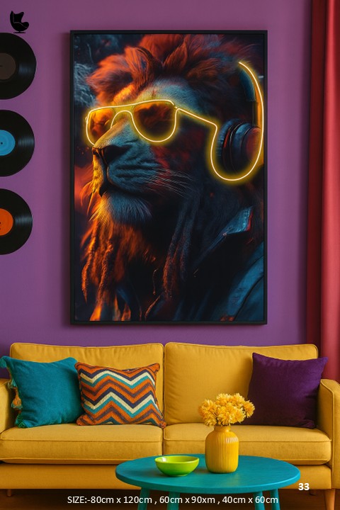roar of rhythm - glowing neon lion vibes led wall frame