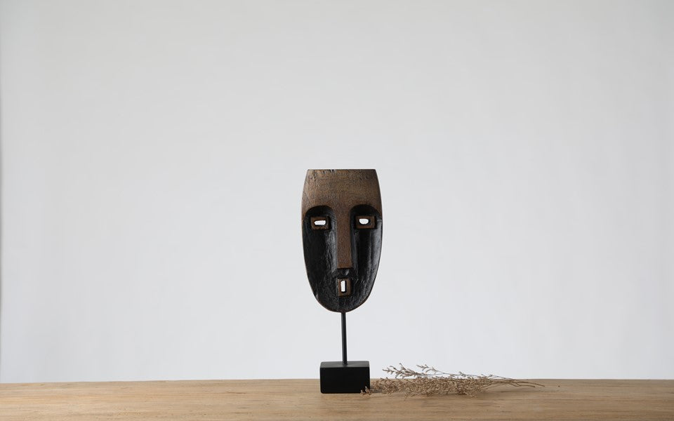 Tribal, artisanal, and Modern ethnic-inspired,Hand-Carved, Tribal Mask Design, sculpture