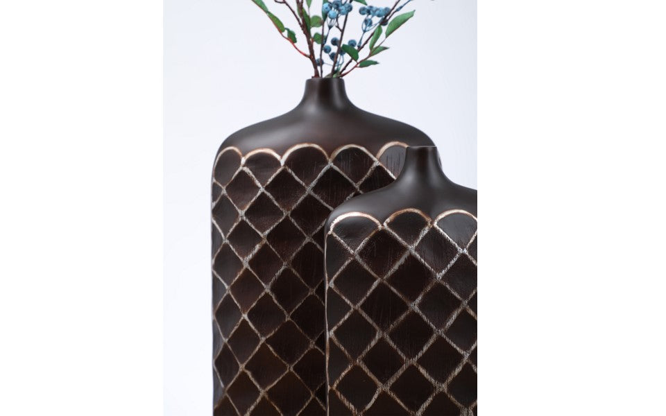 Modern tribal, Rustic, and contemporary artisan-inspired,Flat, Rectangular Form with a Slim Neck vase