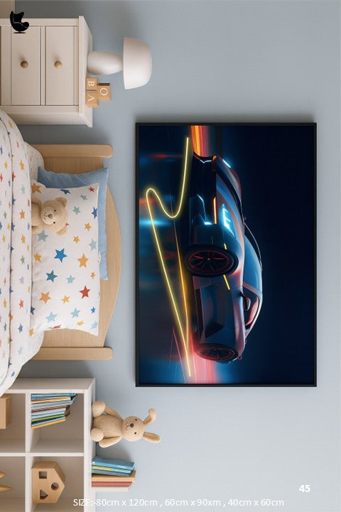 electric drift - glowing velocity phantom hypercar wall frame