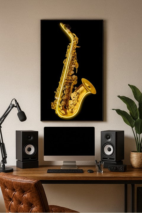 Golden Saxophone LED Wall Frame