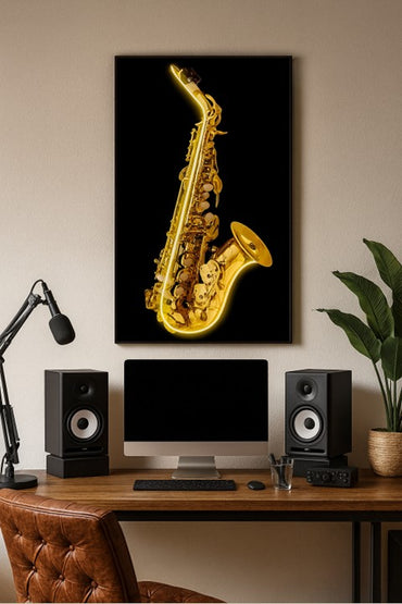 Golden Saxophone LED Wall Frame