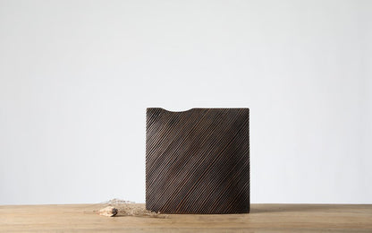 Modern minimalist, sculptural, and organic contemporary aesthetic,Rectangular Form with Soft Curve, Vase