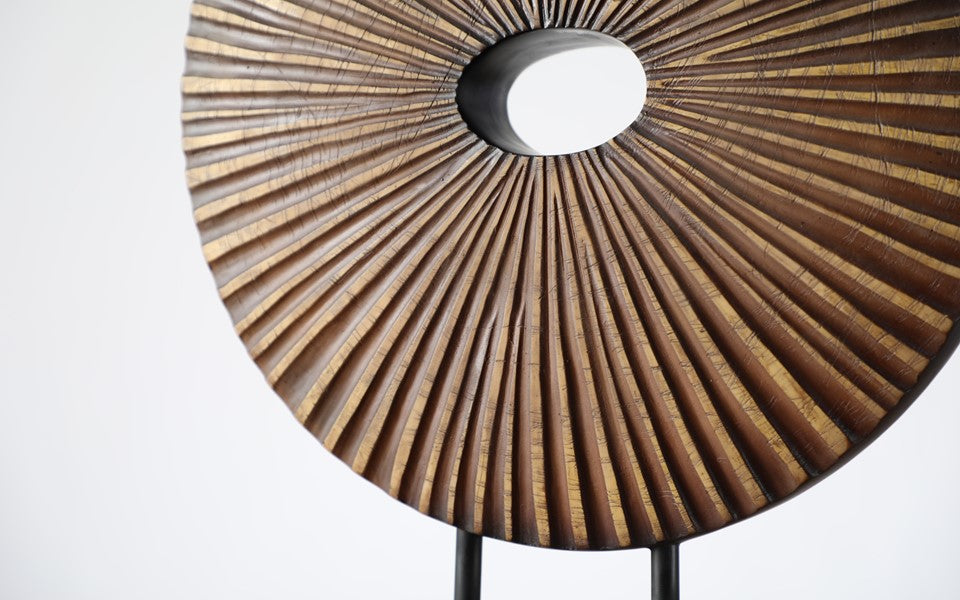 Modern tribal, sculptural, and organic contemporary,Circular Disc Shape with Radiating Textur