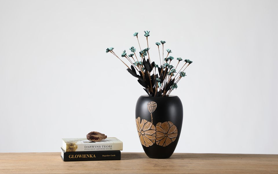 Modern Rustic, bohemian, and handcrafted artisanal,Matte Black Finish, vase