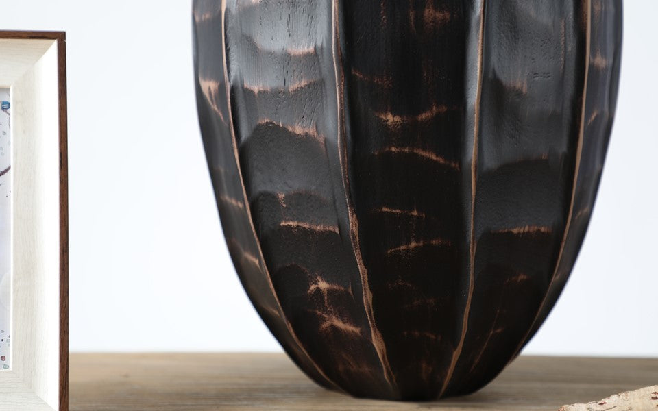 Rustic, tribal-inspired, and contemporary artisan,Organic, Rounded Shape with Vertical Grooves