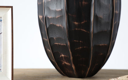 Rustic, tribal-inspired, and contemporary artisan,Organic, Rounded Shape with Vertical Grooves