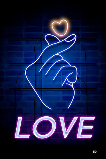 neon k-pop love hand led wall frame